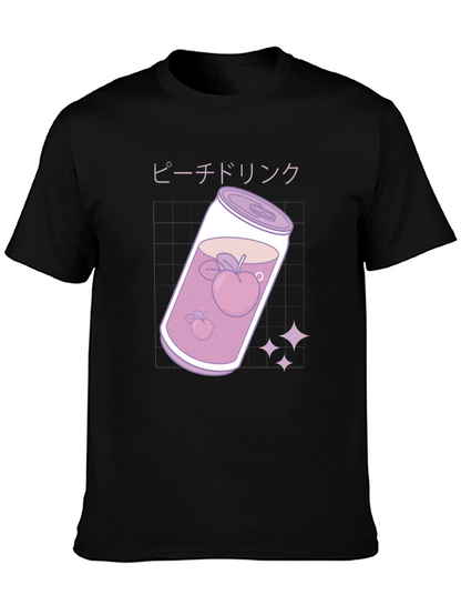 Camiseta Negra con Diseño Bebida de Melocotón