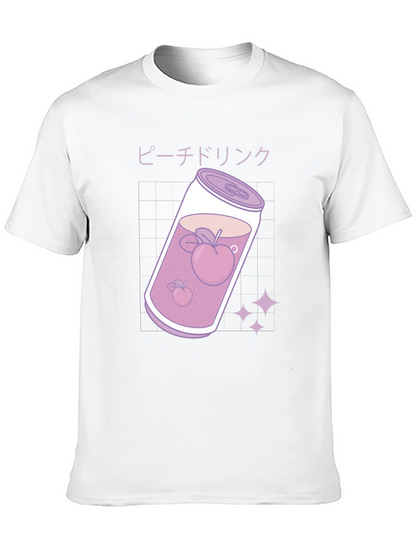 Camiseta Negra con Diseño Bebida de Melocotón
