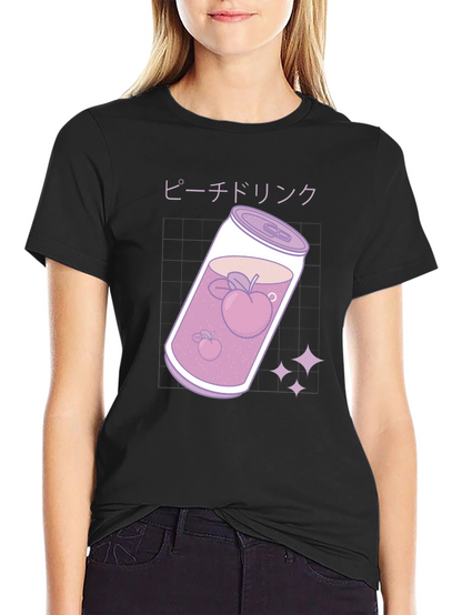 Camiseta Negra con Diseño Bebida de Melocotón