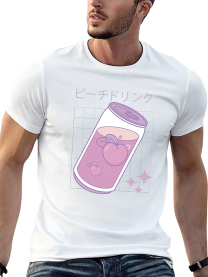 Camiseta Negra con Diseño Bebida de Melocotón