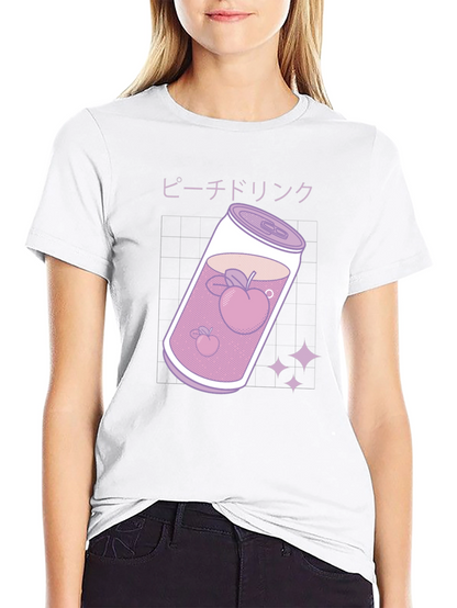 Camiseta Negra con Diseño Bebida de Melocotón