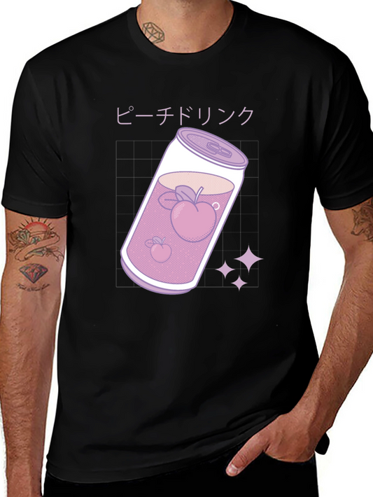 Camiseta Negra con Diseño Bebida de Melocotón