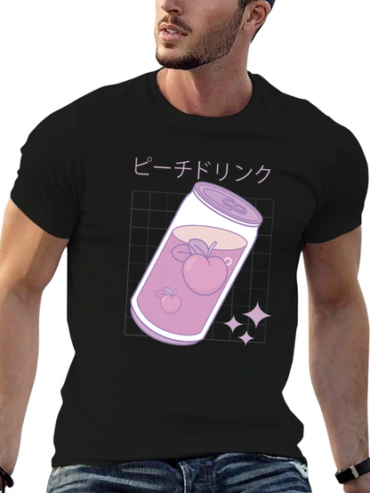 Camiseta Negra con Diseño Bebida de Melocotón