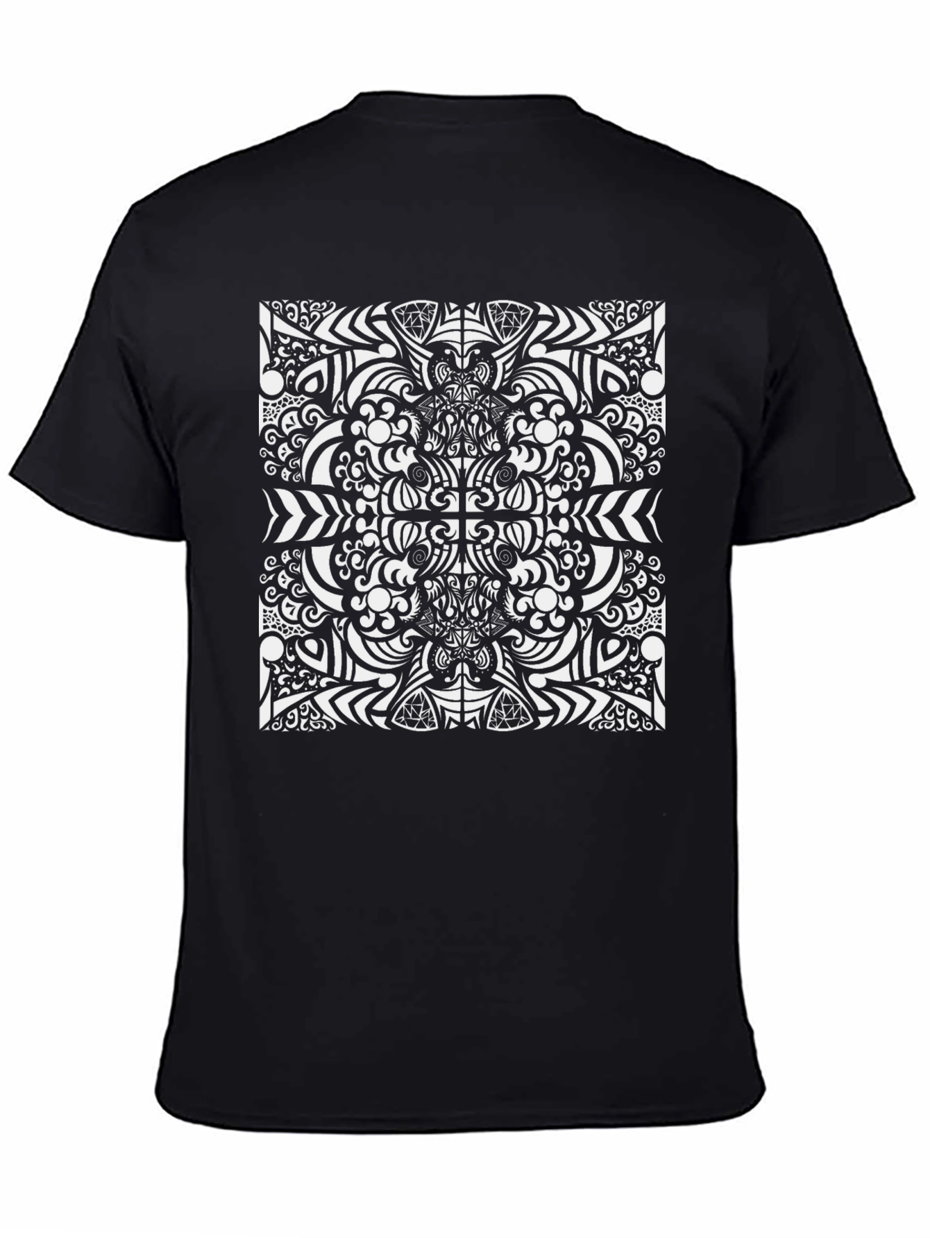Camiseta Negra con Diseño Abstracto Blanco