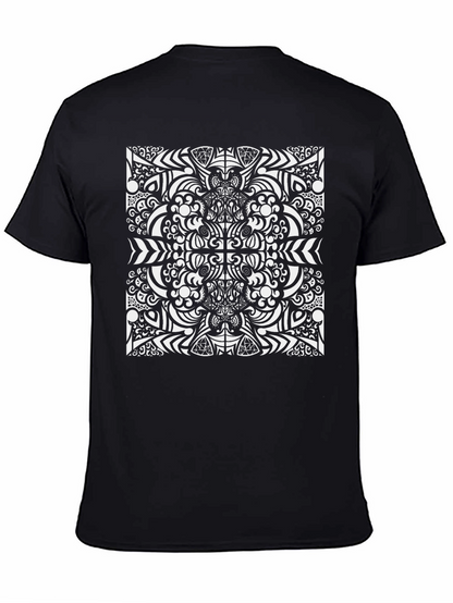 Camiseta Negra con Diseño Abstracto Blanco