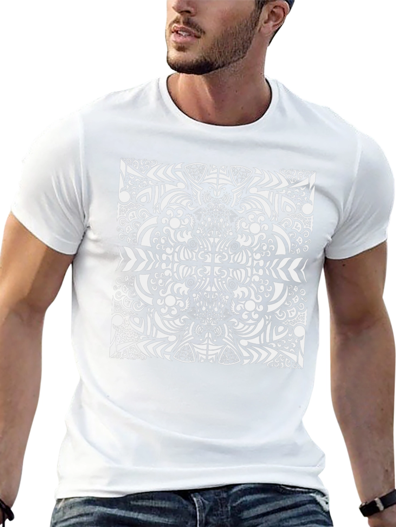 Camiseta Negra con Diseño Abstracto Blanco