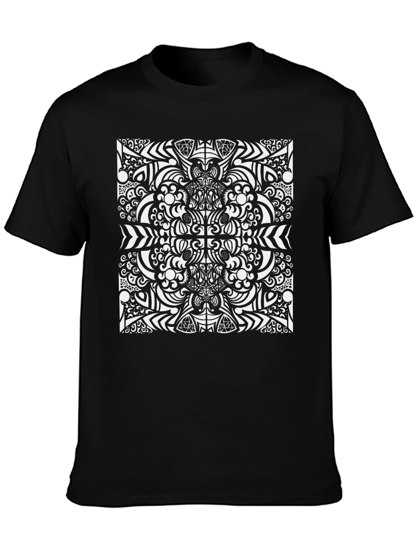 Camiseta Negra con Diseño Abstracto Blanco