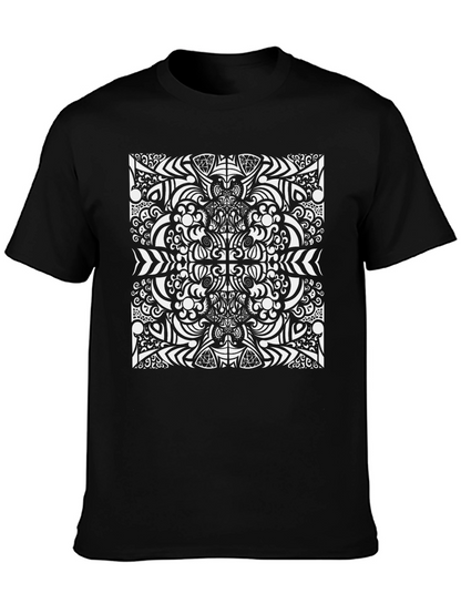 Camiseta Negra con Diseño Abstracto Blanco