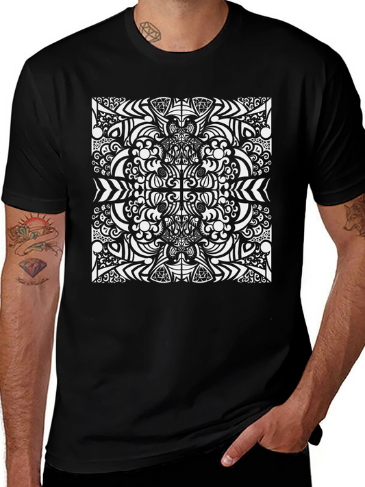 Camiseta Negra con Diseño Abstracto Blanco
