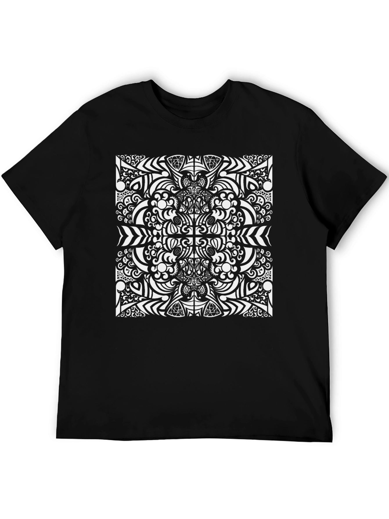 Camiseta Negra con Diseño Abstracto Blanco