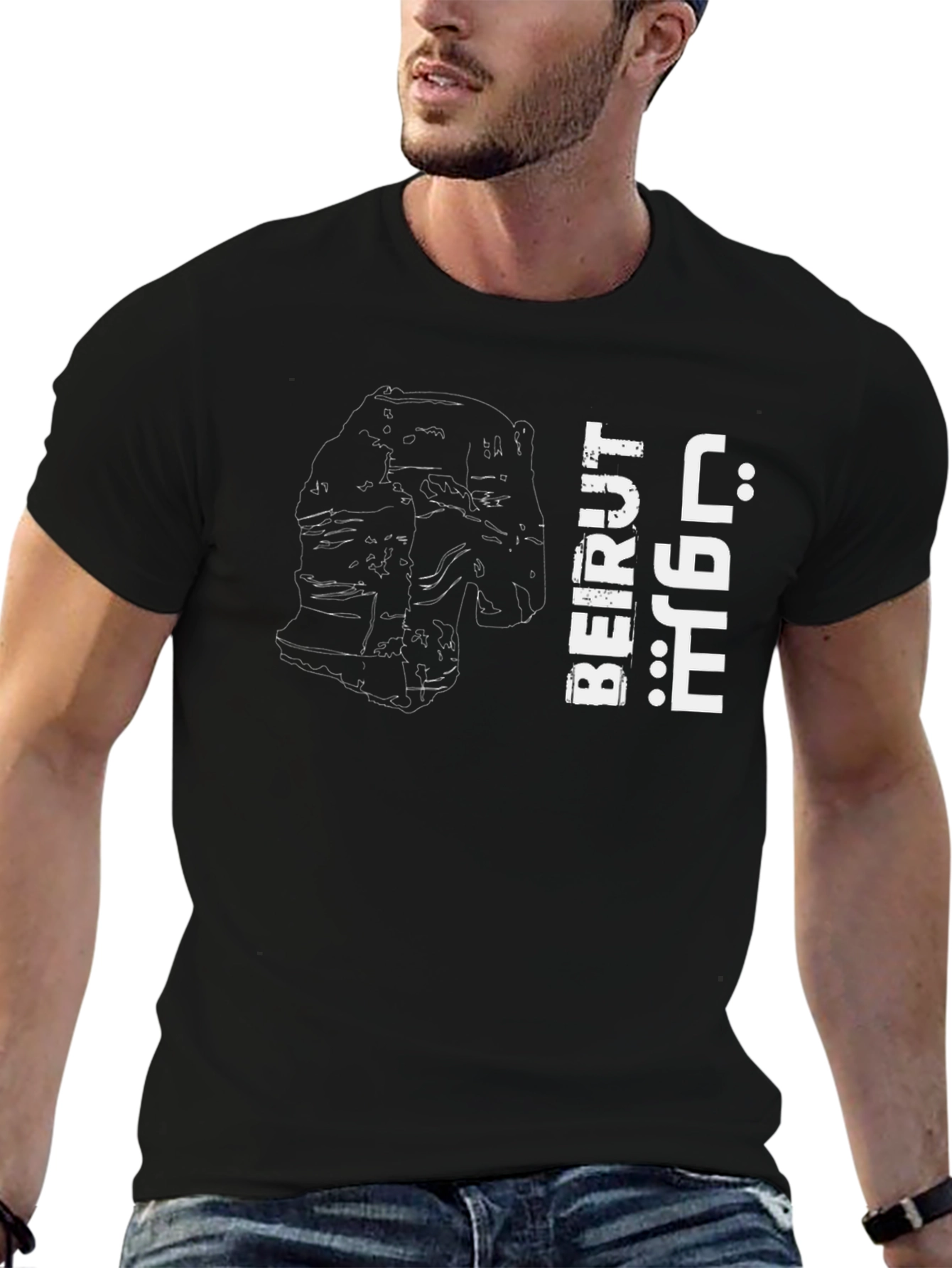 Camiseta Negra Beirut Líbano Diseño Urbano Hombre