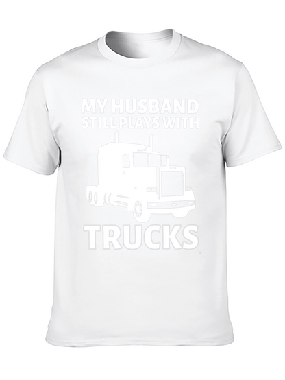 Camiseta Negra: Mi Marido Juega con Camiones
