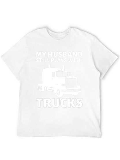 Camiseta Negra: Mi Marido Juega con Camiones
