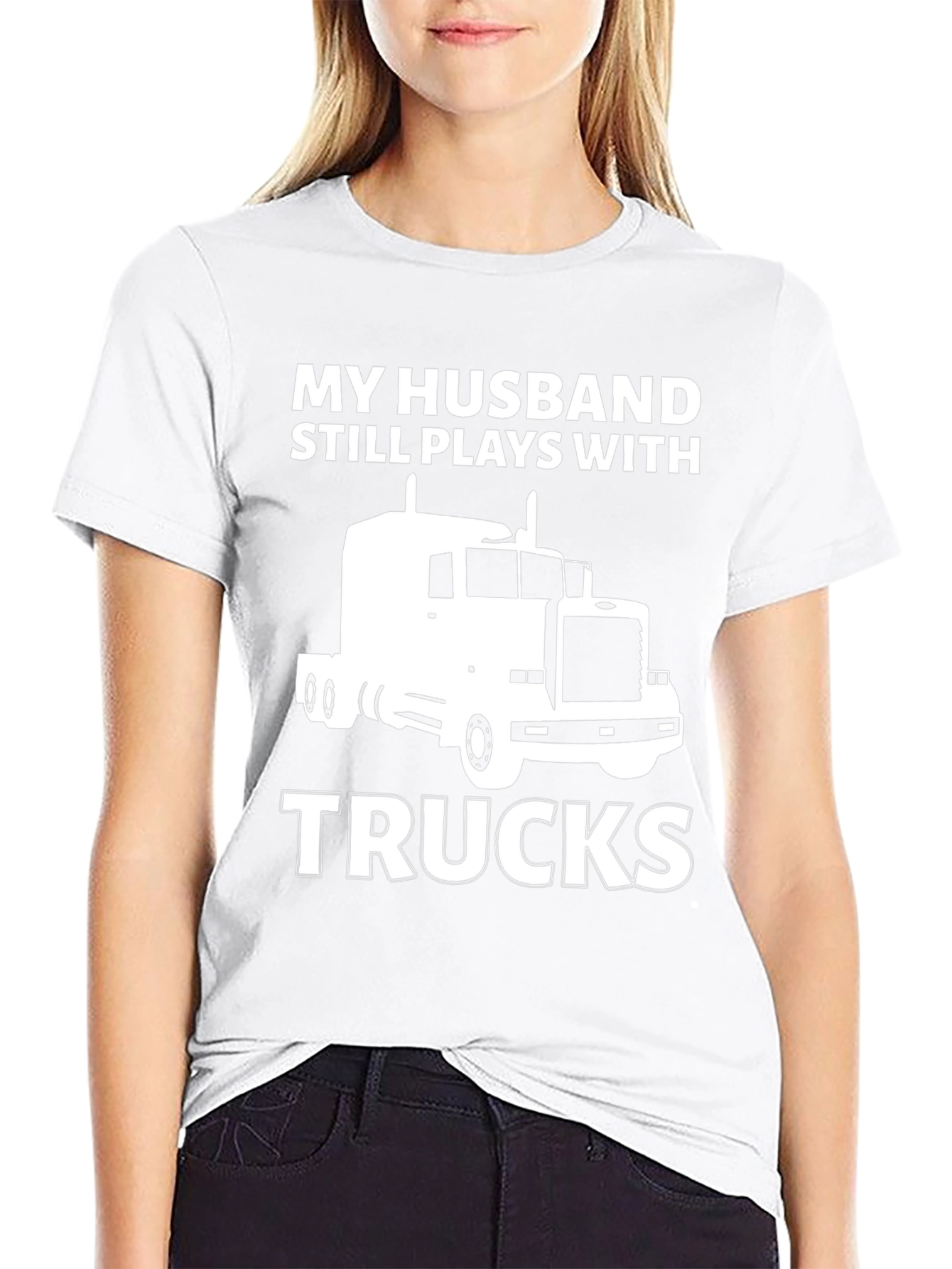 Camiseta Negra: Mi Marido Juega con Camiones