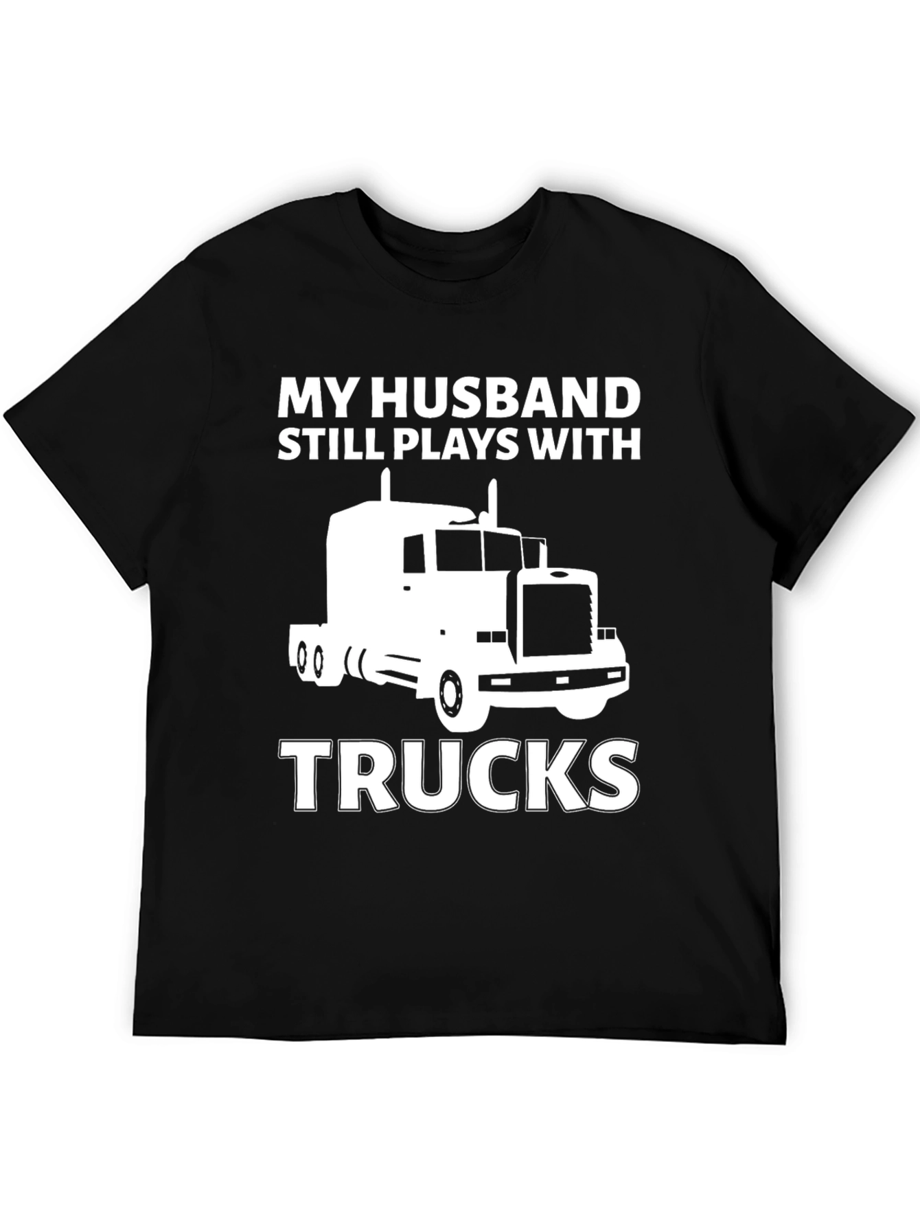 Camiseta Negra: Mi Marido Juega con Camiones