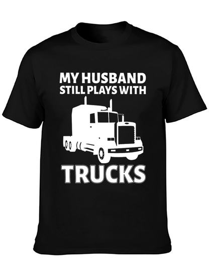 Camiseta Negra: Mi Marido Juega con Camiones