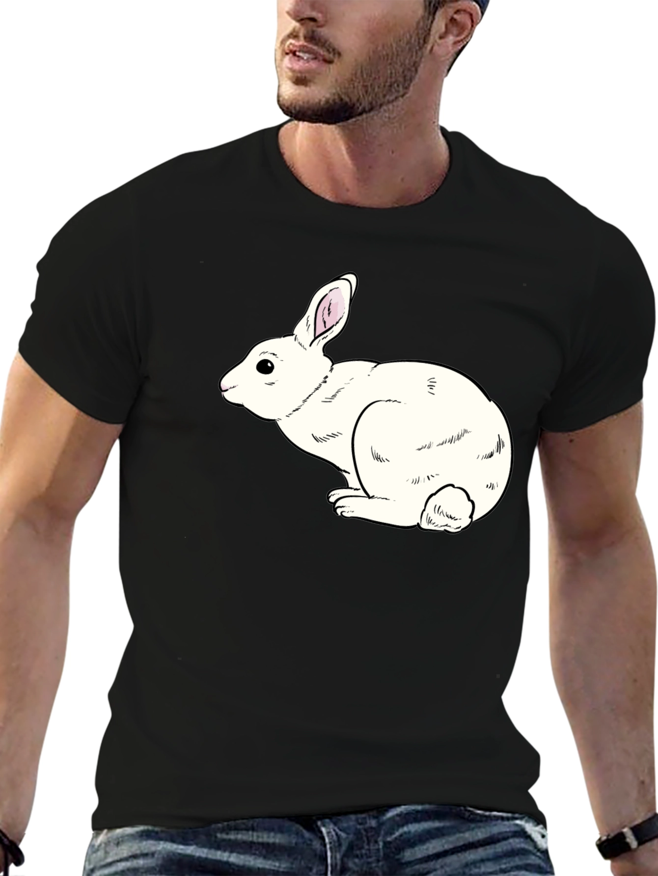 Camiseta Negra con Conejo Blanco