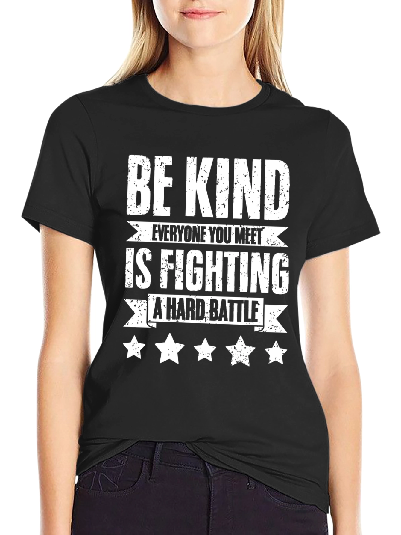 Camiseta Negra Sé amable con estrellas