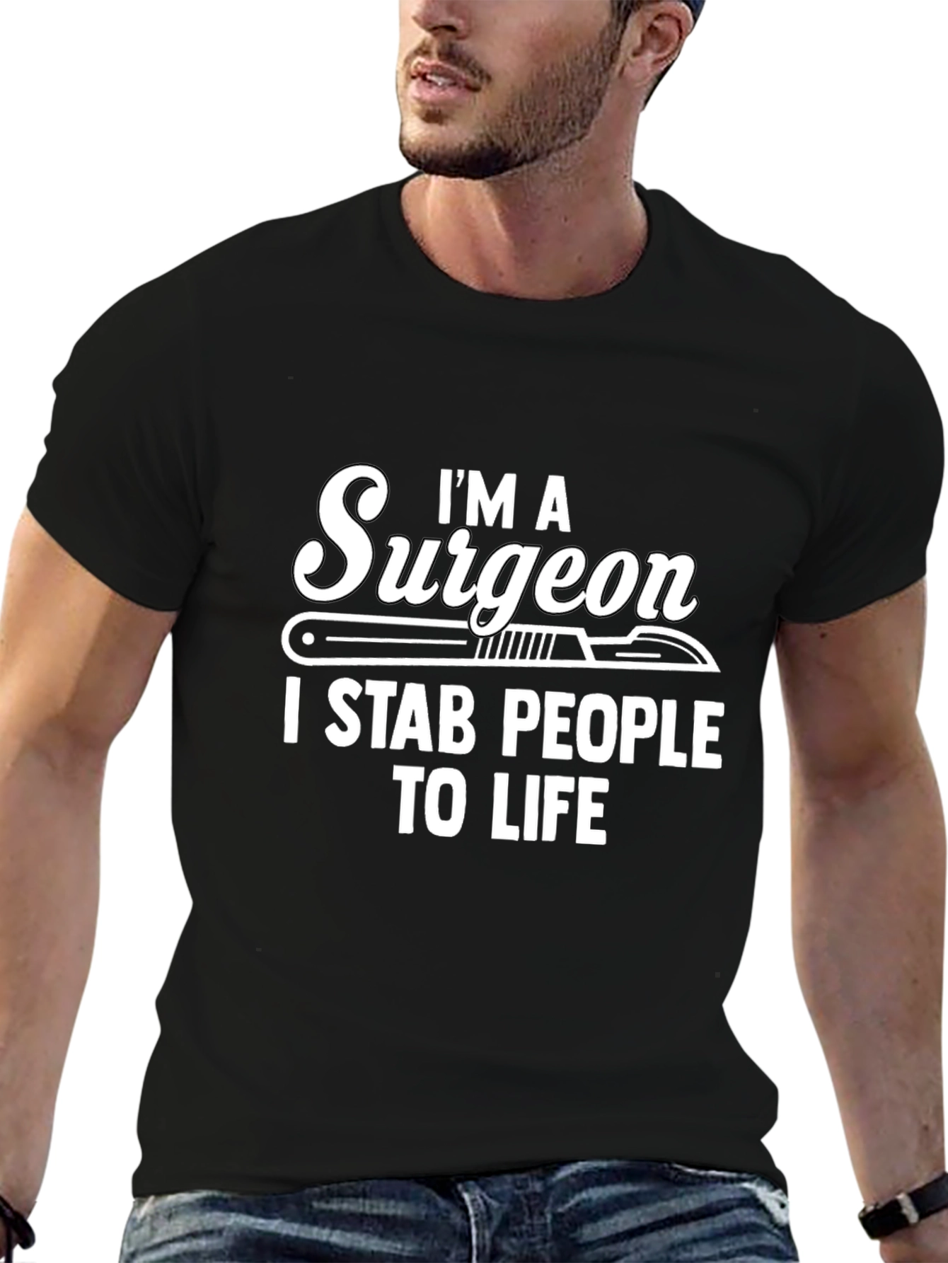 Camiseta Negra Cirujano: ¡Yo Apuñalo Gente a la Vida!