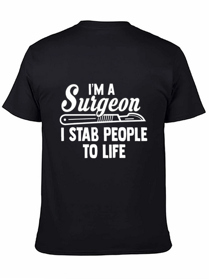 Camiseta Negra Cirujano: ¡Yo Apuñalo Gente a la Vida!
