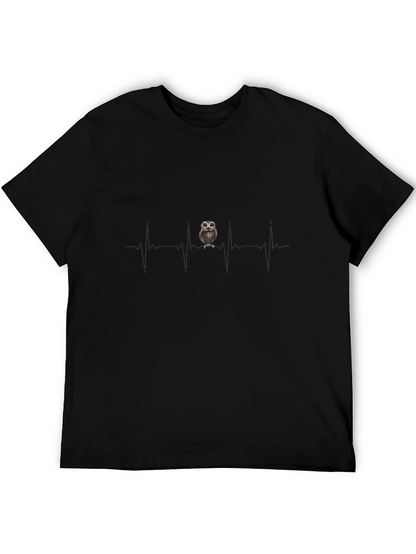 Camiseta Negra con Diseño de Latido de Búho