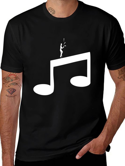 Camiseta Negra Hombre Diseño Nota Musical y Malabarista