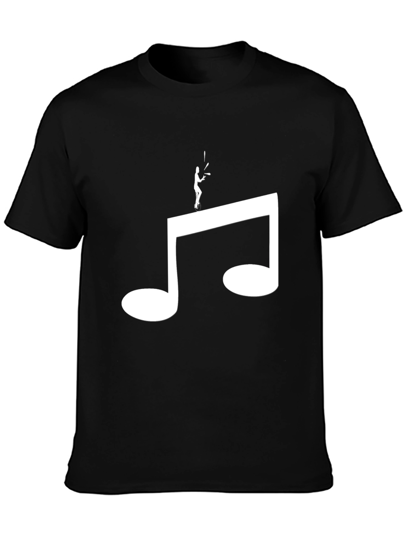 Camiseta Negra Hombre Diseño Nota Musical y Malabarista