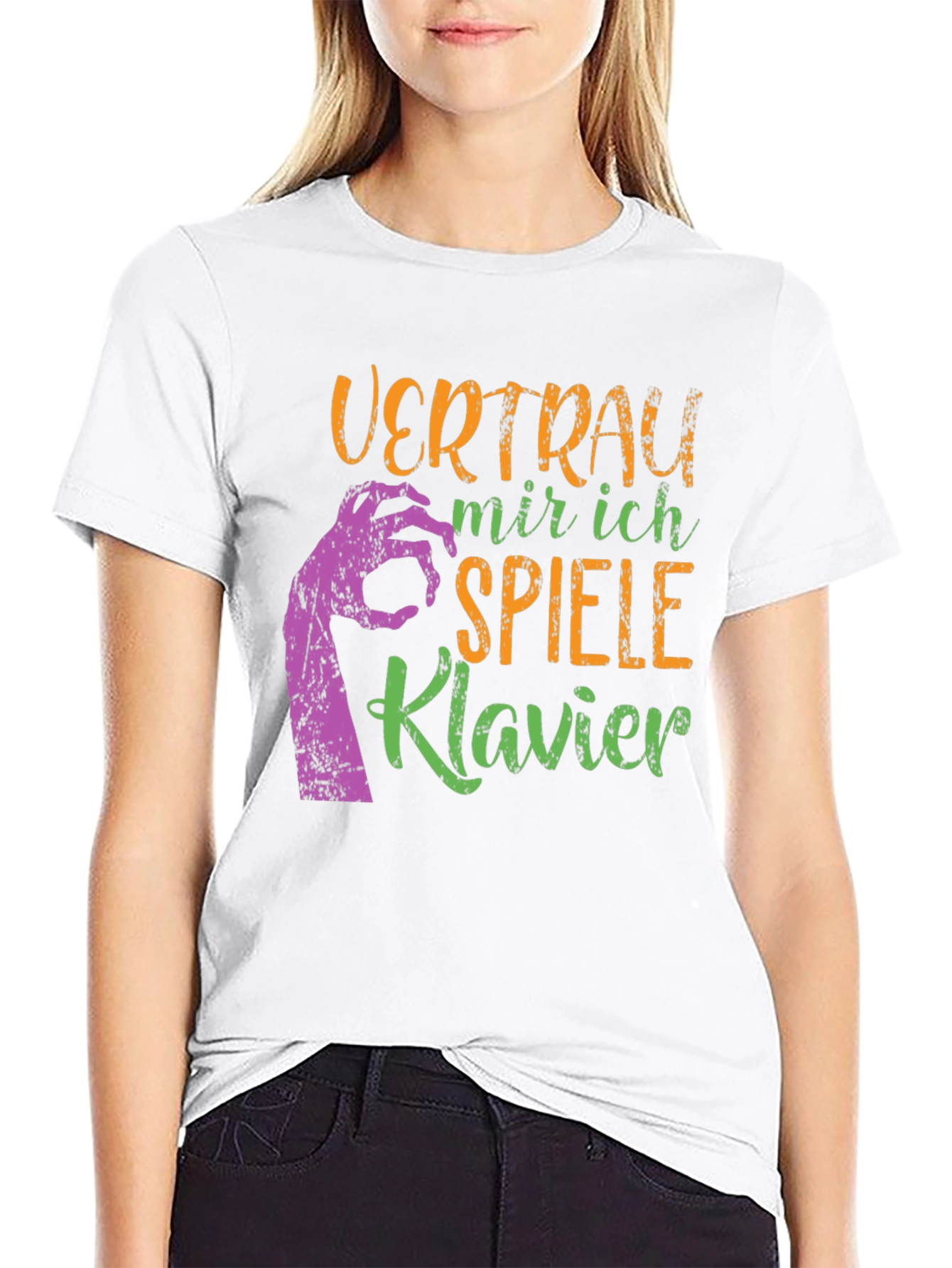 Camiseta Negra: Confía en Mí Toco el Piano