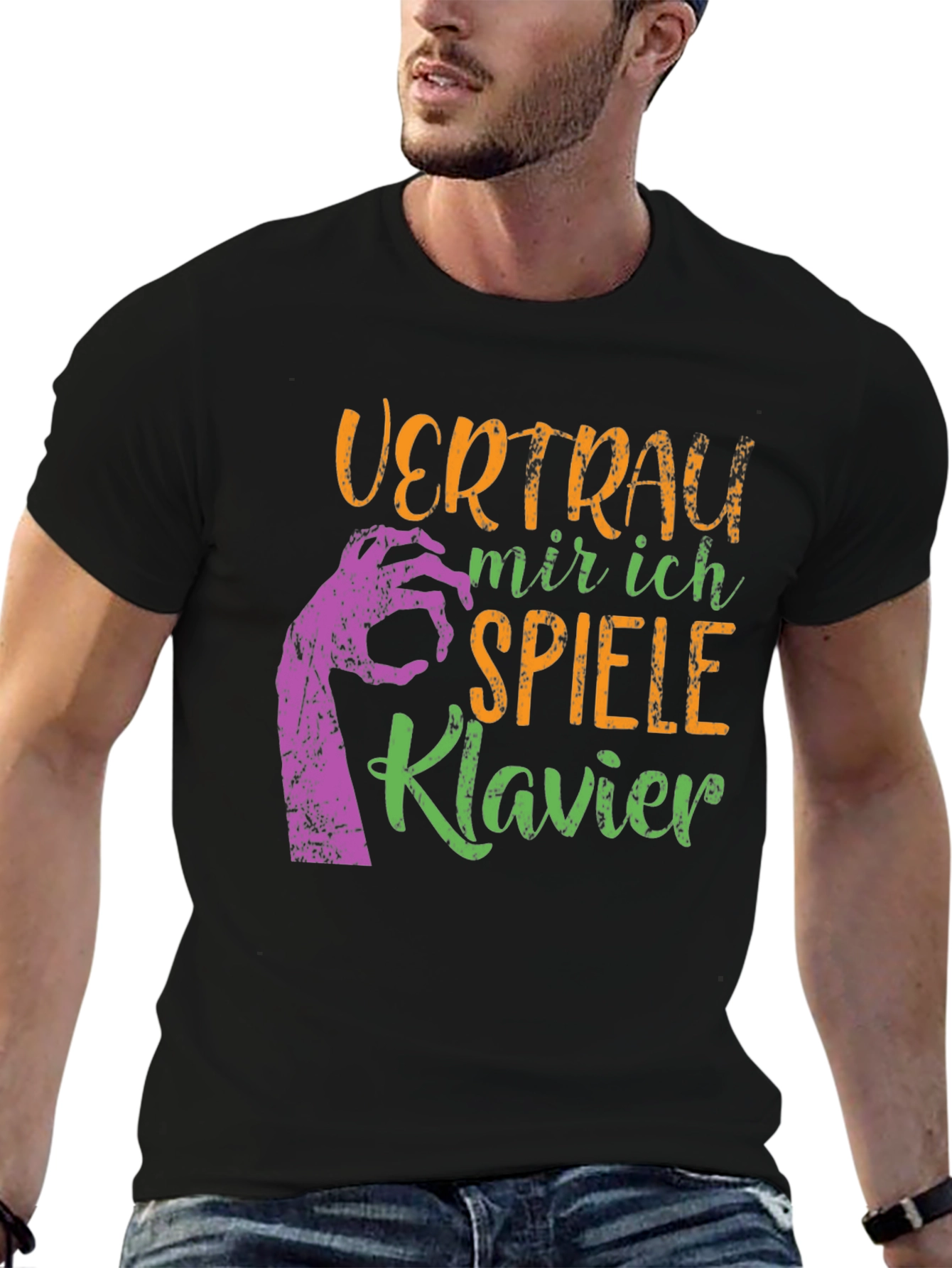 Camiseta Negra: Confía en Mí Toco el Piano