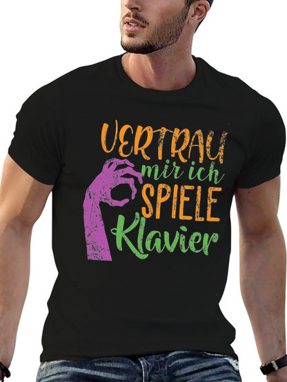 Camiseta Negra: Confía en Mí Toco el Piano