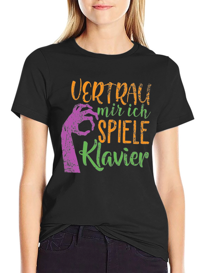 Camiseta Negra: Confía en Mí Toco el Piano