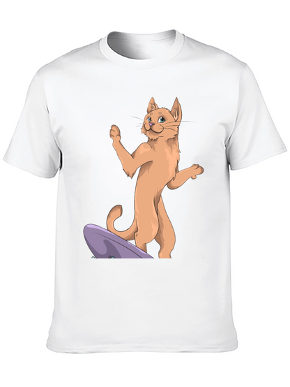 Camiseta Negra con Diseño de Gato Surfista