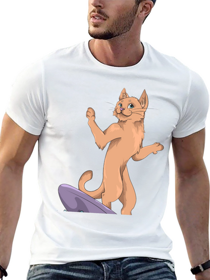 Camiseta Negra con Diseño de Gato Surfista