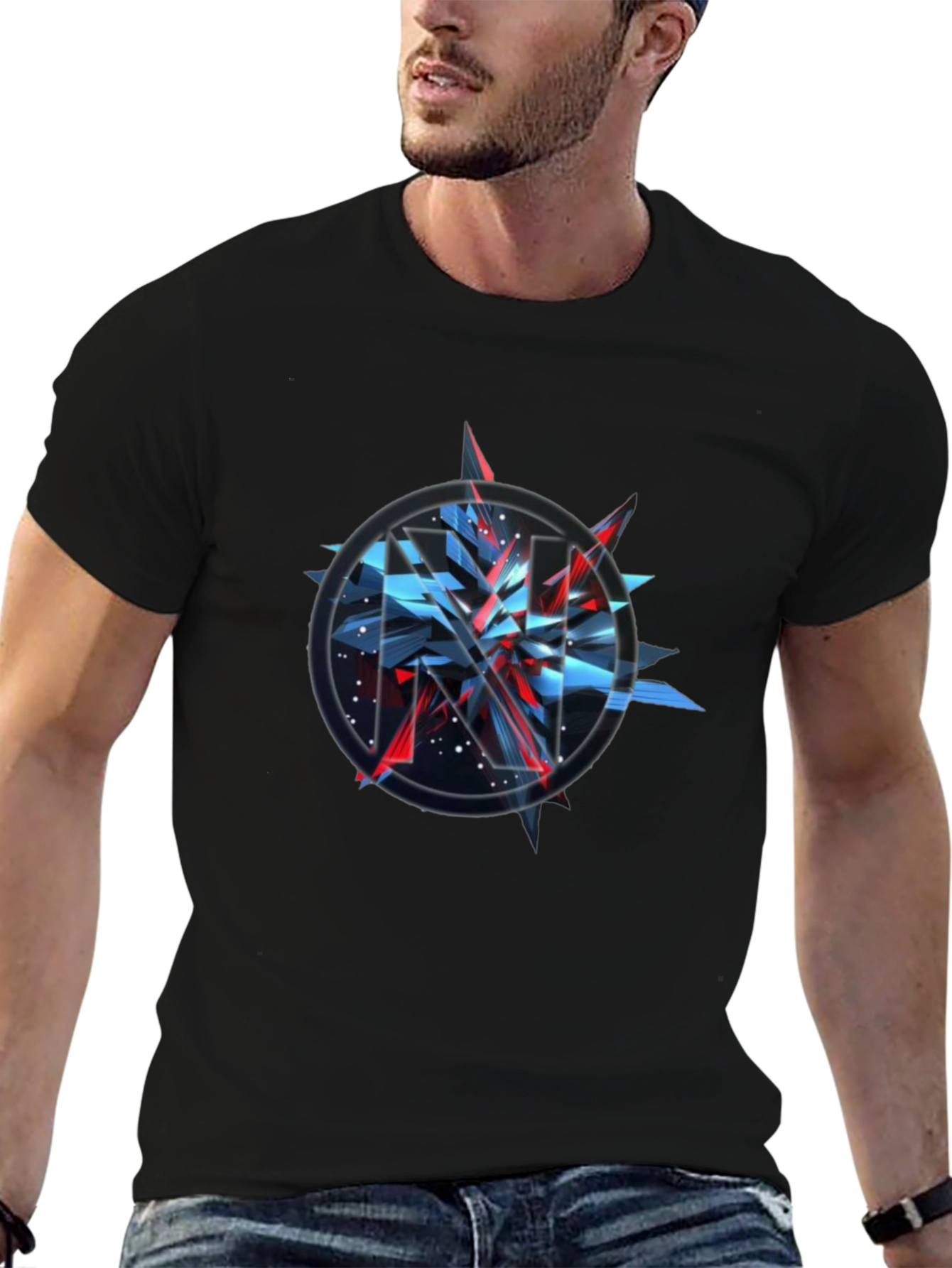 Camiseta Negra con Diseño Abstracto