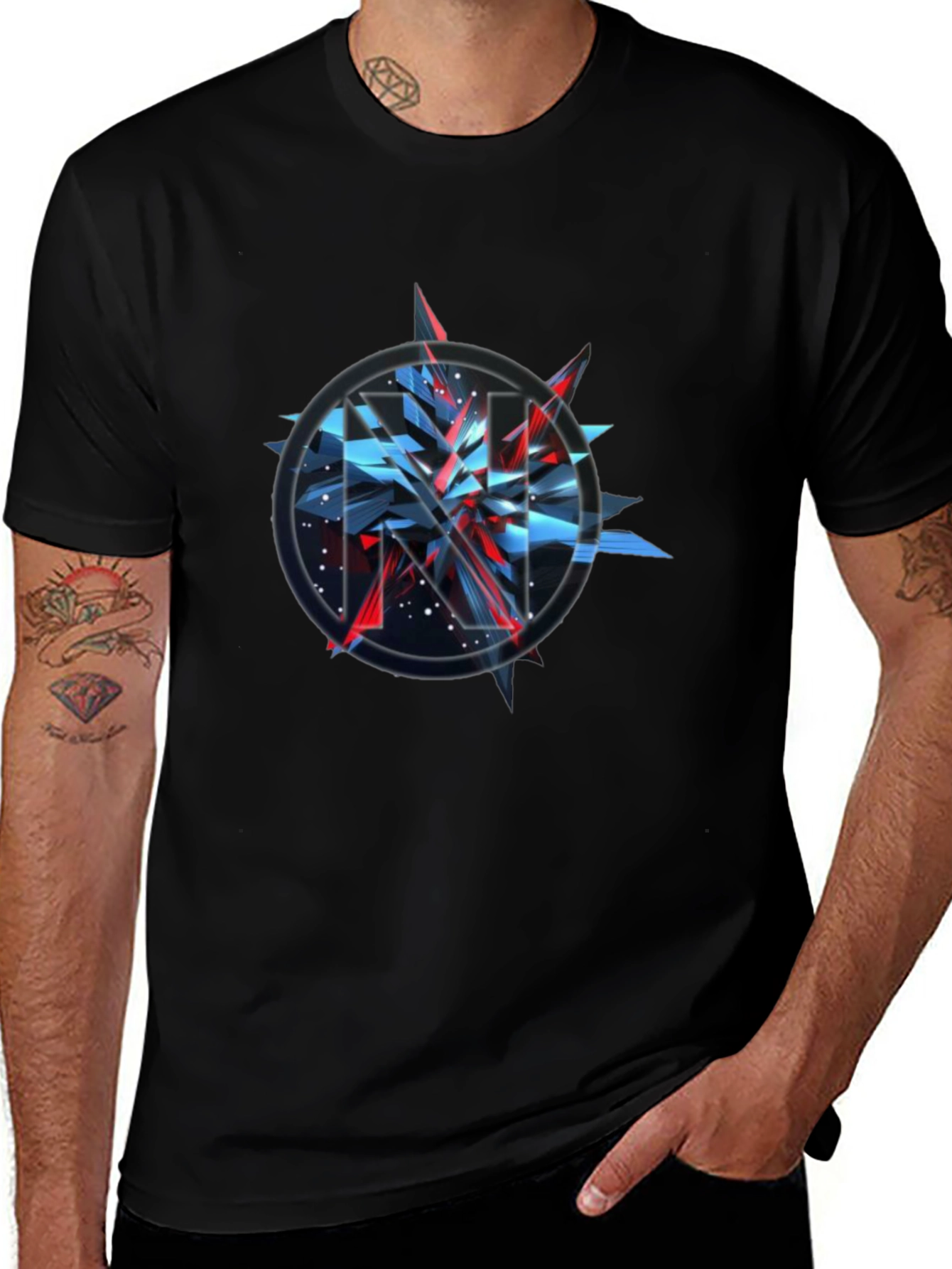 Camiseta Negra con Diseño Abstracto