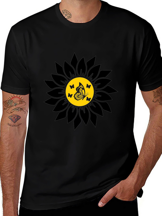 Camiseta Negra Girasol con Mariposas