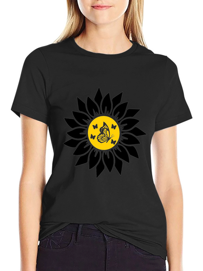 Camiseta Negra Girasol con Mariposas