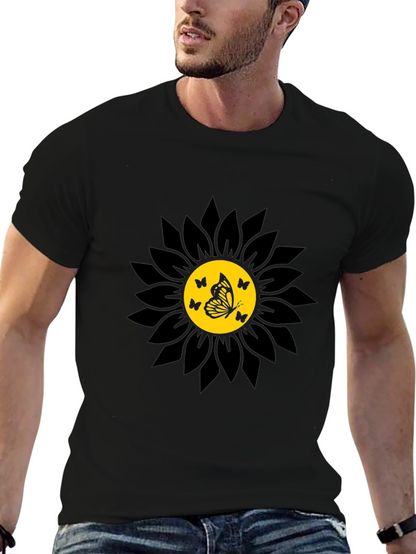 Camiseta Negra Girasol con Mariposas