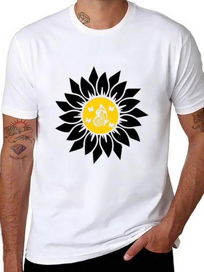 Camiseta Negra Girasol con Mariposas