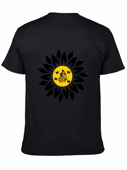 Camiseta Negra Girasol con Mariposas
