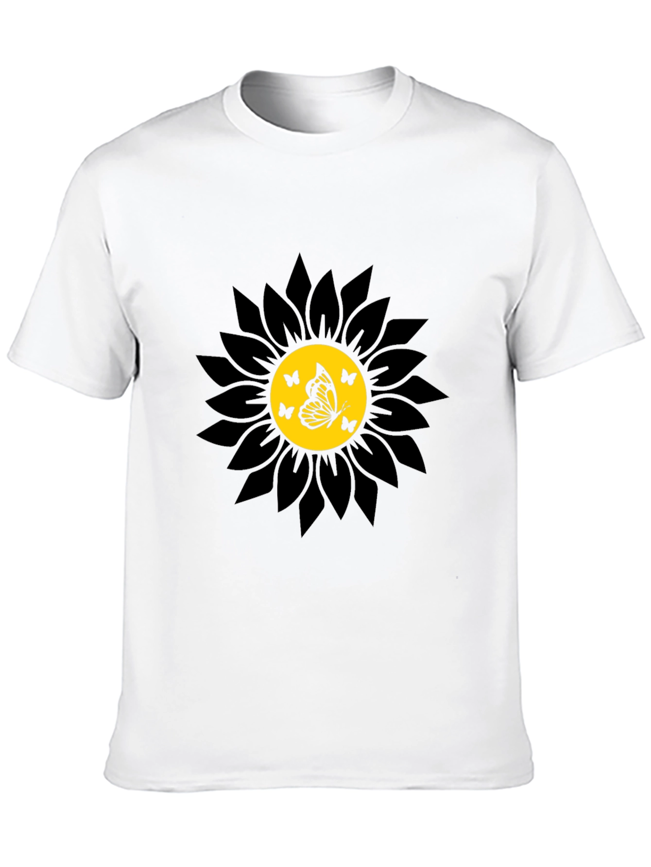 Camiseta Negra Girasol con Mariposas
