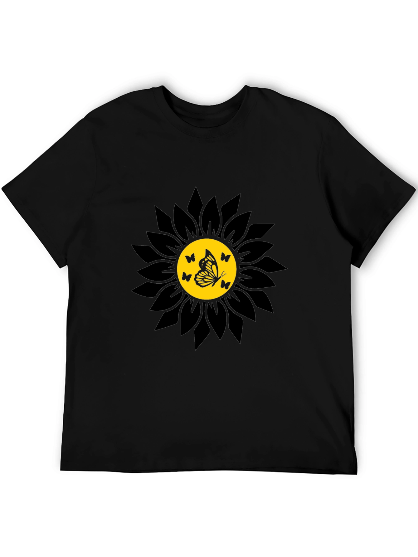 Camiseta Negra Girasol con Mariposas