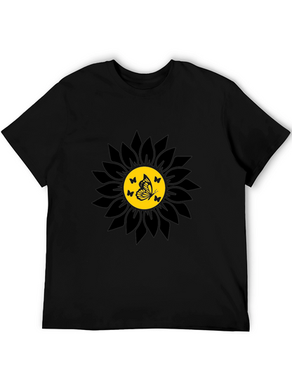 Camiseta Negra Girasol con Mariposas