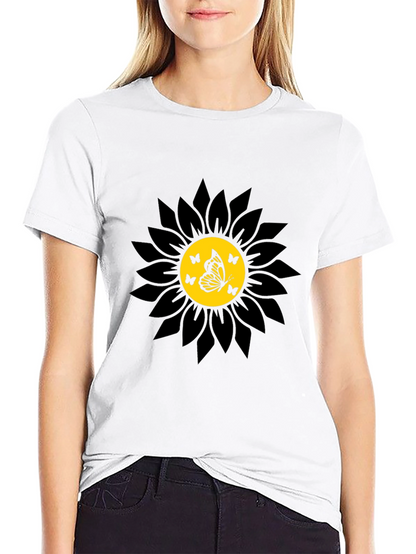 Camiseta Negra Girasol con Mariposas