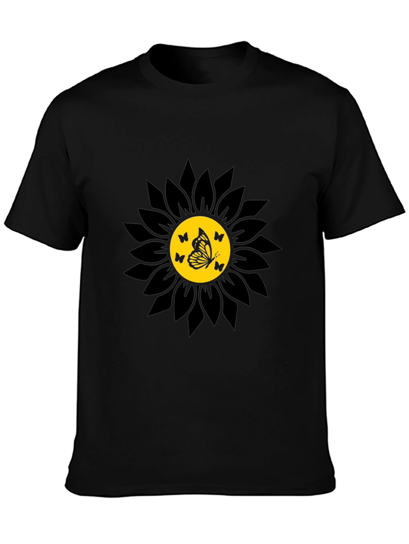 Camiseta Negra Girasol con Mariposas