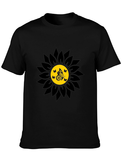 Camiseta Negra Girasol con Mariposas