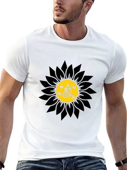 Camiseta Negra Girasol con Mariposas