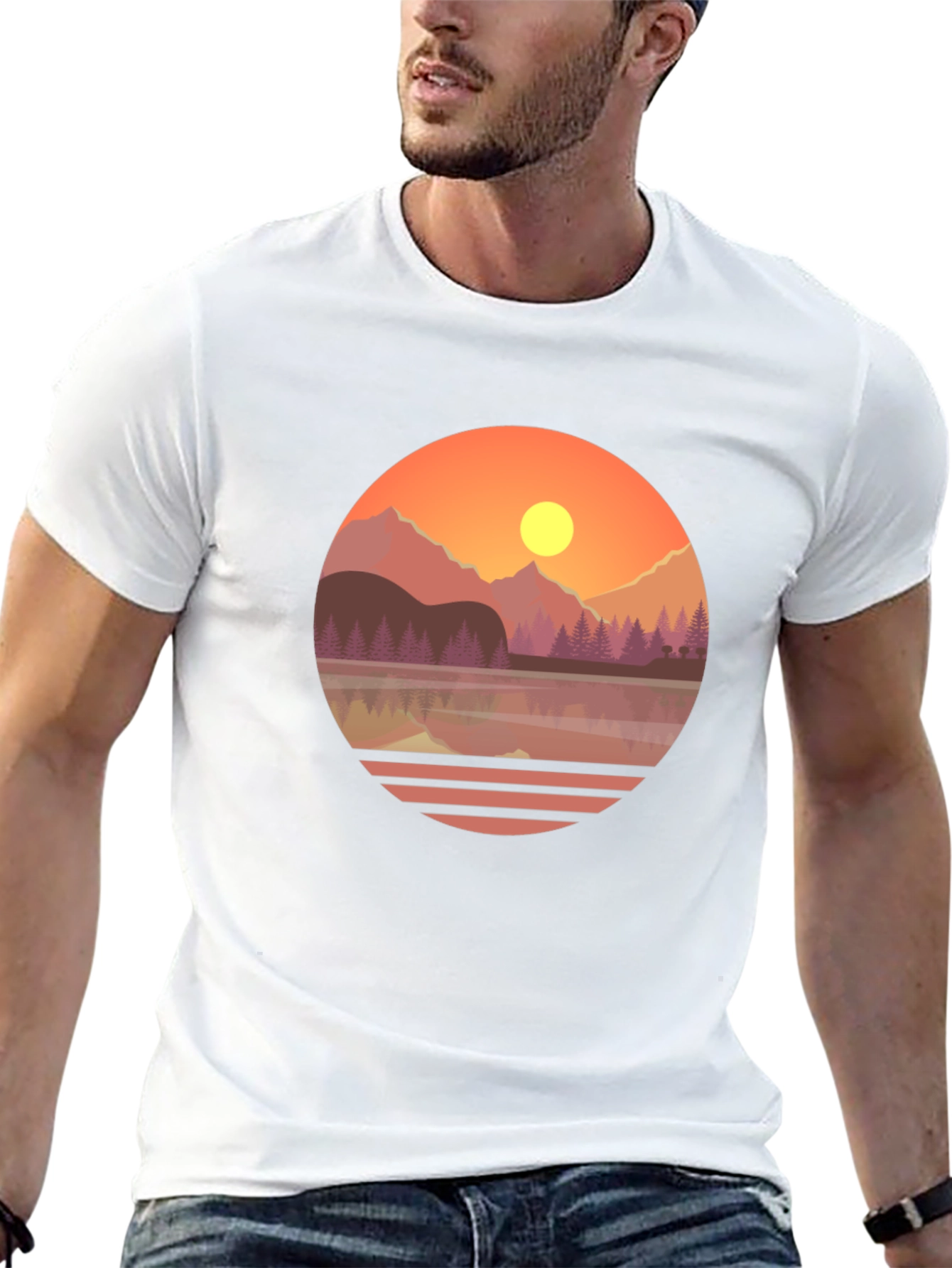 Camiseta Gráfica de Montaña al Atardecer