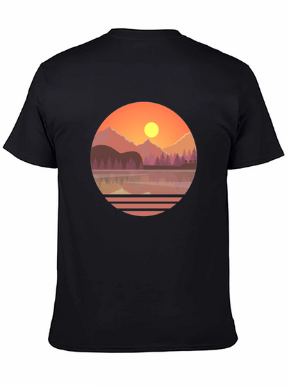 Camiseta Gráfica de Montaña al Atardecer