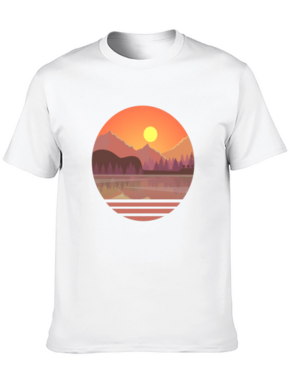 Camiseta Gráfica de Montaña al Atardecer